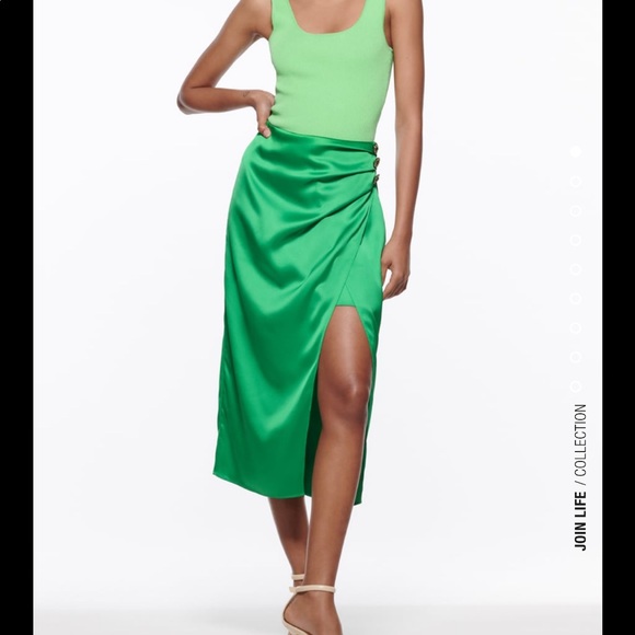 Zara Dresses & Skirts - ZARA Satin Effect Midi Skirt - Green (with tags)